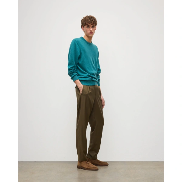 Johnstons of Elgin Rory Classic Cashmere Crew Jumper in Verdigris Green