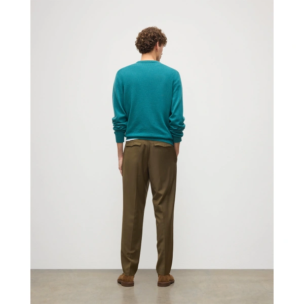 Johnstons of Elgin Rory Classic Cashmere Crew Jumper in Verdigris Green