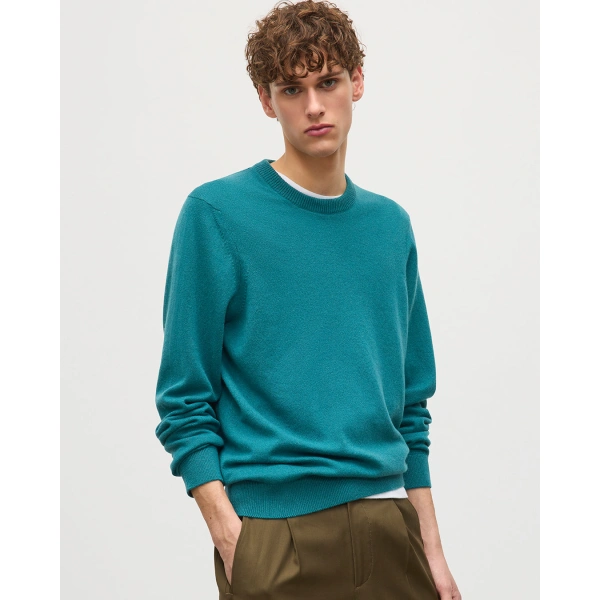 Johnstons of Elgin Rory Classic Cashmere Crew Jumper in Verdigris Green