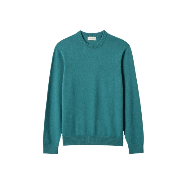 Johnstons of Elgin Rory Classic Cashmere Crew Jumper in Verdigris Green | Men Knitwear | Coveti