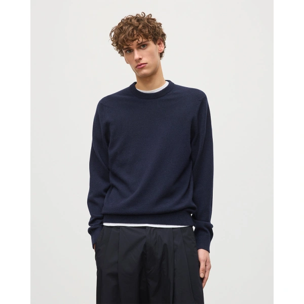 Johnstons of Elgin Rory Dark Navy Classic Cashmere Crew Jumper