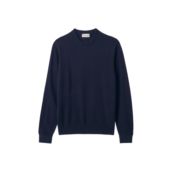 Johnstons of Elgin Rory Dark Navy Classic Cashmere Crew Jumper | Men Knitwear | Coveti