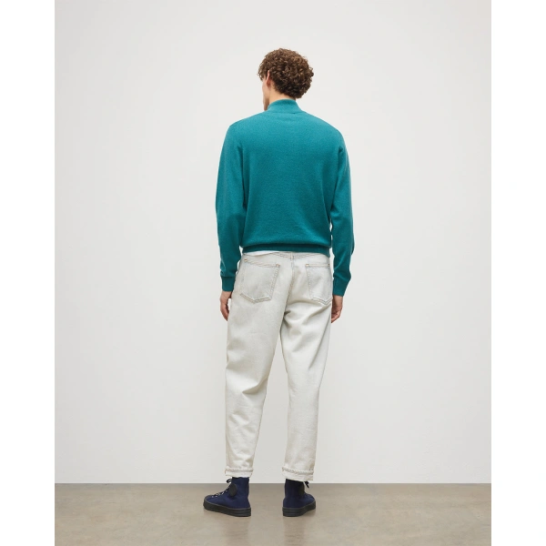 Johnstons of Elgin Rory Green & Grey Classic Cashmere Contrast Zip Neck Jumper