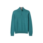 Johnstons of Elgin Rory Green & Grey Classic Cashmere Contrast Zip Neck Jumper | Men Knitwear | Coveti