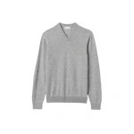Johnstons of Elgin Rory Grey Classic Cashmere V-Neck Jumper | Men Knitwear | Coveti