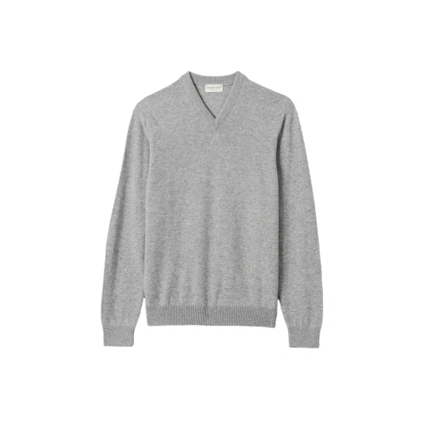 Johnstons of Elgin Rory Grey Classic Cashmere V-Neck Jumper | Men Knitwear | Coveti