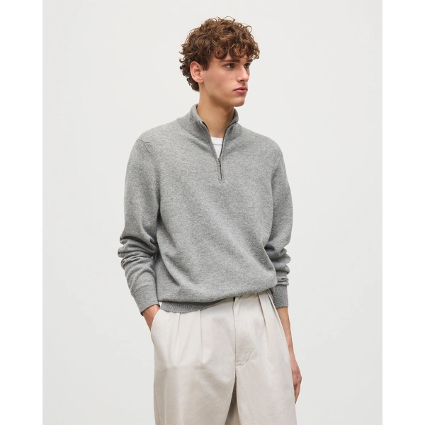 Johnstons of Elgin Rory Grey Classic Cashmere Zip Neck Jumper