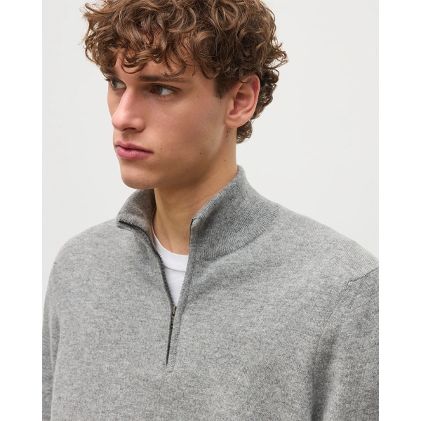 Johnstons of Elgin Rory Grey Classic Cashmere Zip Neck Jumper
