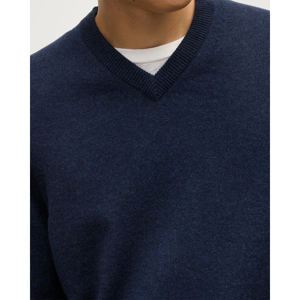 Johnstons of Elgin Rory Navy Classic Cashmere V-Neck Jumper