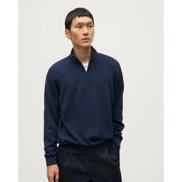 Johnstons of Elgin Rory Navy Classic Cashmere Zip Neck Jumper