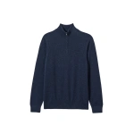 Johnstons of Elgin Rory Navy Classic Cashmere Zip Neck Jumper | Men Knitwear | Coveti