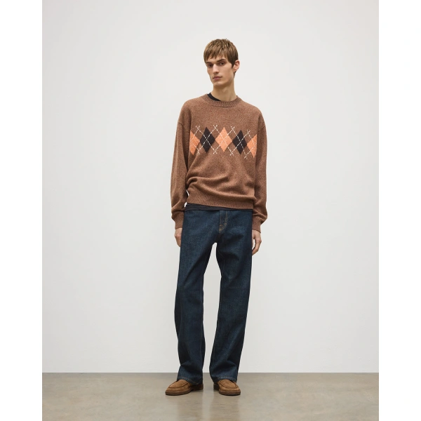 Johnstons of Elgin Rusky Brown Argyle Lambswool Jumper
