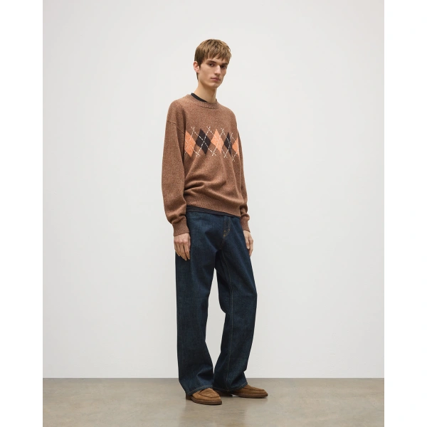 Johnstons of Elgin Rusky Brown Argyle Lambswool Jumper