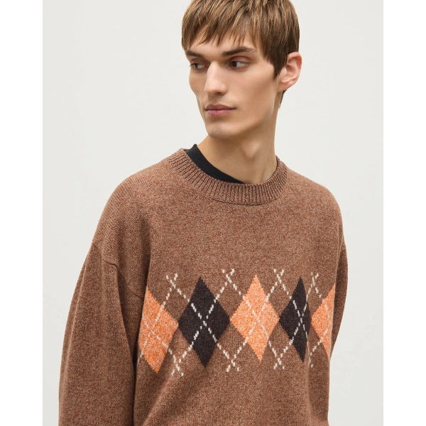 Johnstons of Elgin Rusky Brown Argyle Lambswool Jumper