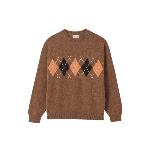 Johnstons of Elgin Rusky Brown Argyle Lambswool Jumper | Men Knitwear | Coveti