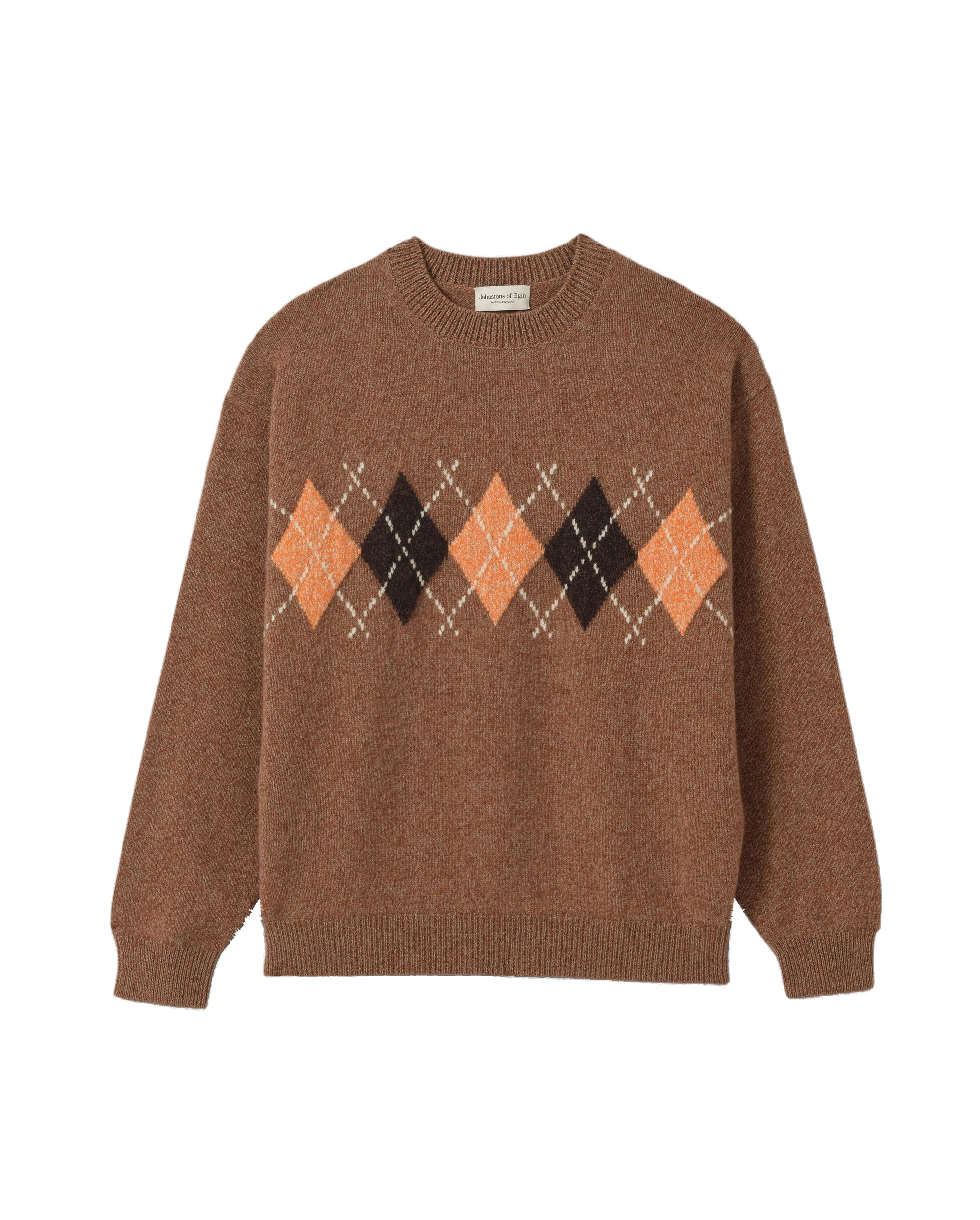 Johnstons of Elgin Rusky Brown Argyle Lambswool Jumper Johnstons of Elgin Rusky Brown Argyle Lambswool Jumper | Men Knitwear | Coveti