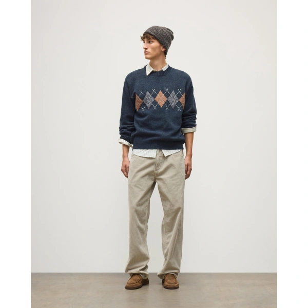 Johnstons of Elgin Rusky Grey Argyle Lambswool Jumper