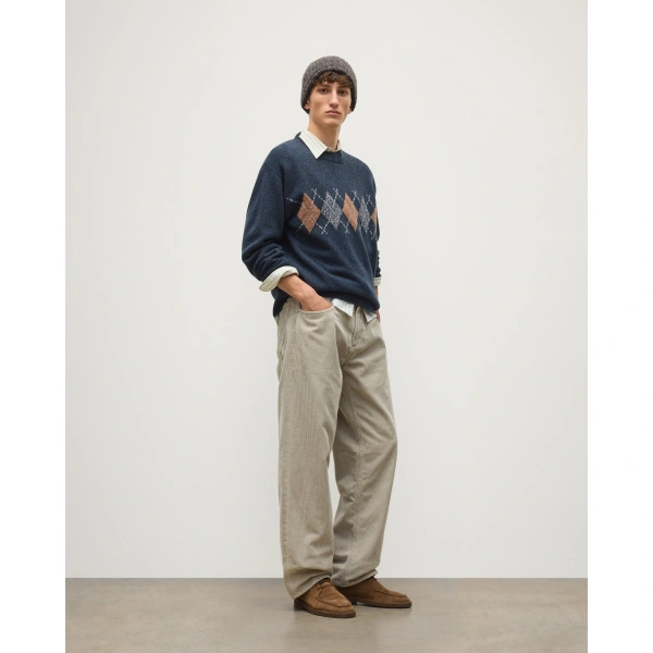 Johnstons of Elgin Rusky Grey Argyle Lambswool Jumper