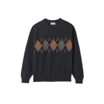 Johnstons of Elgin Rusky Grey Argyle Lambswool Jumper | Men Knitwear | Coveti