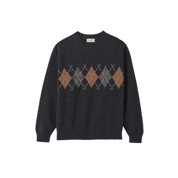Johnstons of Elgin Rusky Grey Argyle Lambswool Jumper | Men Knitwear | Coveti