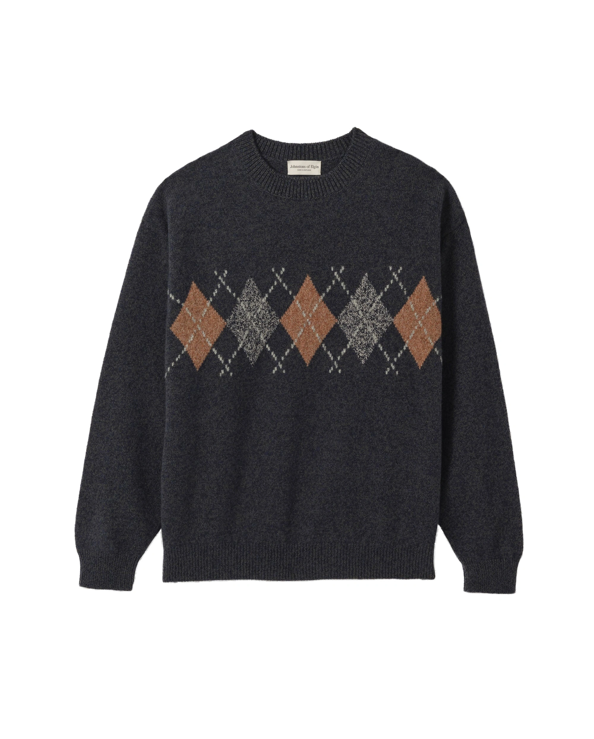 Johnstons of Elgin Rusky Grey Argyle Lambswool Jumper Johnstons of Elgin Rusky Grey Argyle Lambswool Jumper | Men Knitwear | Coveti