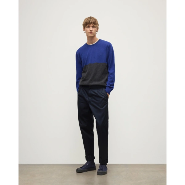 Johnstons of Elgin Shaded Charcoal & Blue Colour Block Cashmere Jumper
