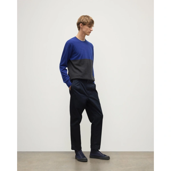 Johnstons of Elgin Shaded Charcoal & Blue Colour Block Cashmere Jumper