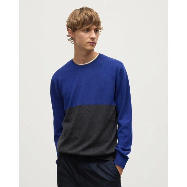 Johnstons of Elgin Shaded Charcoal & Blue Colour Block Cashmere Jumper