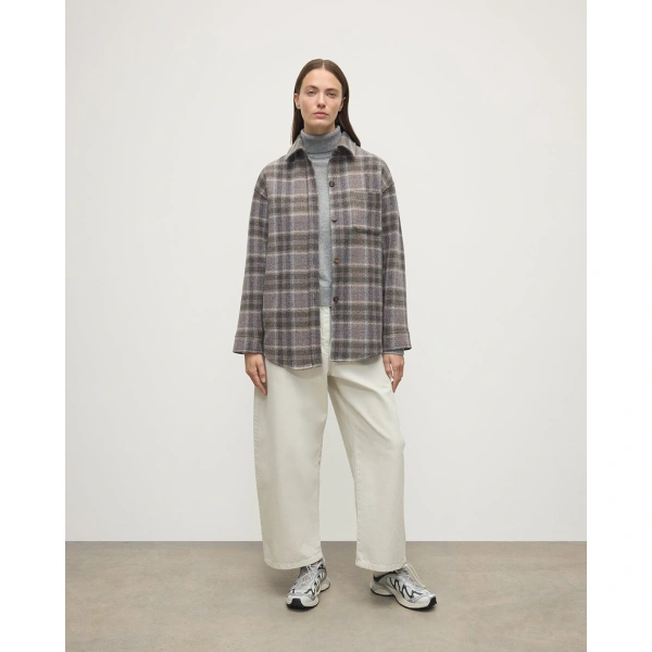 Johnstons of Elgin Slate Tweed Check Oversized Shirt