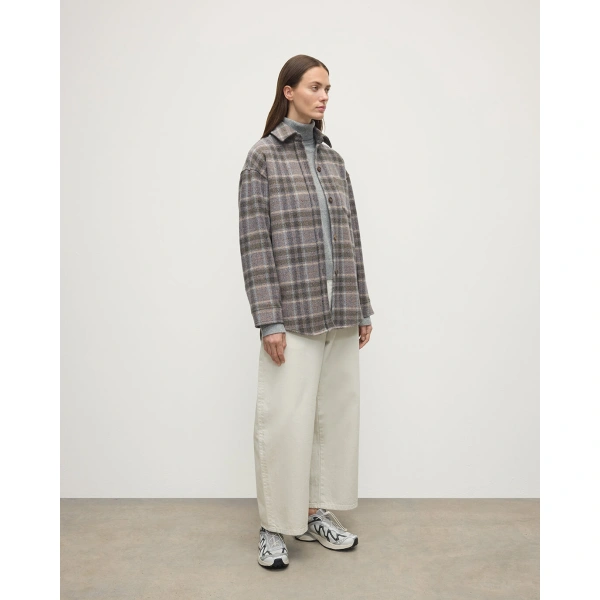 Johnstons of Elgin Slate Tweed Check Oversized Shirt