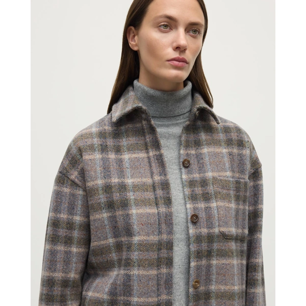 Johnstons of Elgin Slate Tweed Check Oversized Shirt