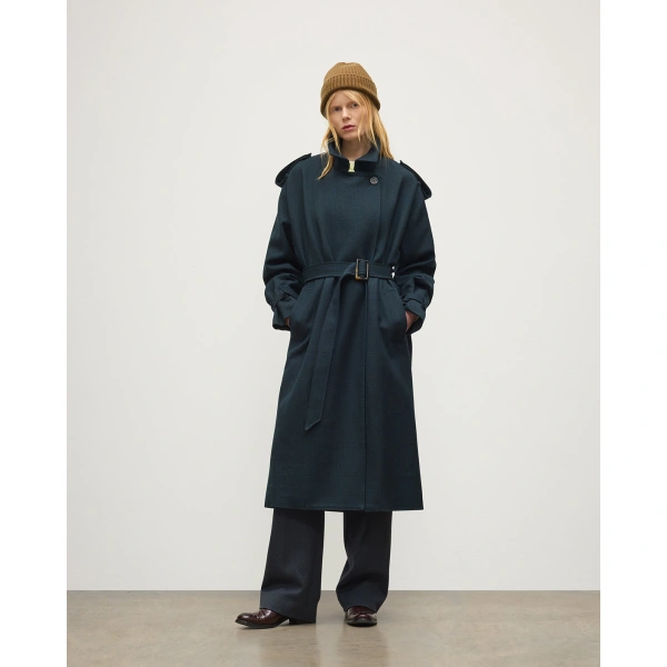 Johnstons of Elgin Threave Mallard Glen Urquhart Wool Trench Coat
