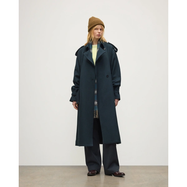 Johnstons of Elgin Threave Mallard Glen Urquhart Wool Trench Coat