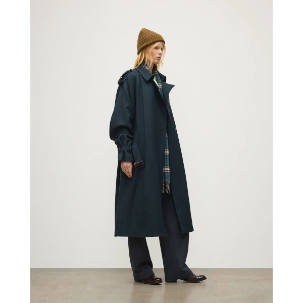 Johnstons of Elgin Threave Mallard Glen Urquhart Wool Trench Coat