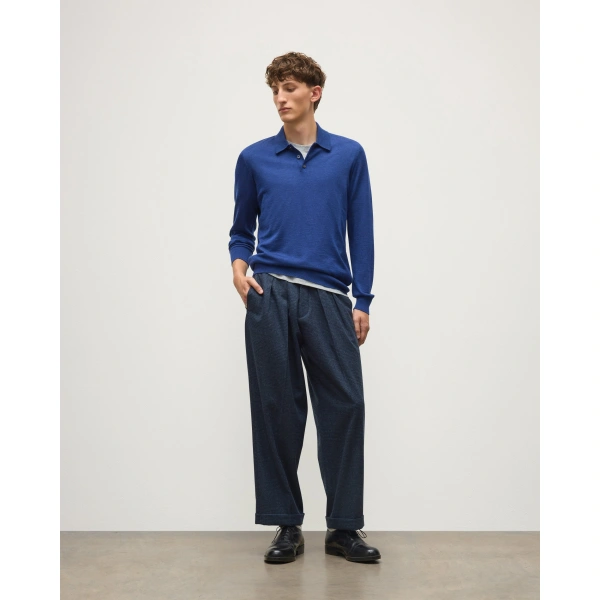 Johnstons of Elgin Traquair Dark Blue Urquhart Check Trousers