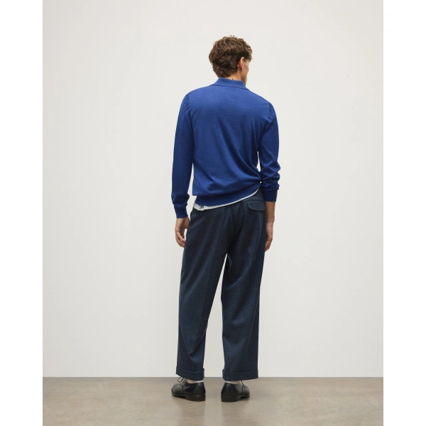 Johnstons of Elgin Traquair Dark Blue Urquhart Check Trousers