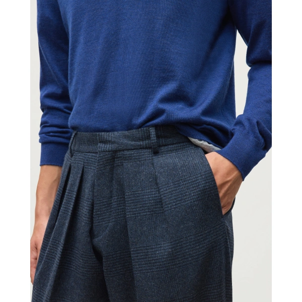 Johnstons of Elgin Traquair Dark Blue Urquhart Check Trousers