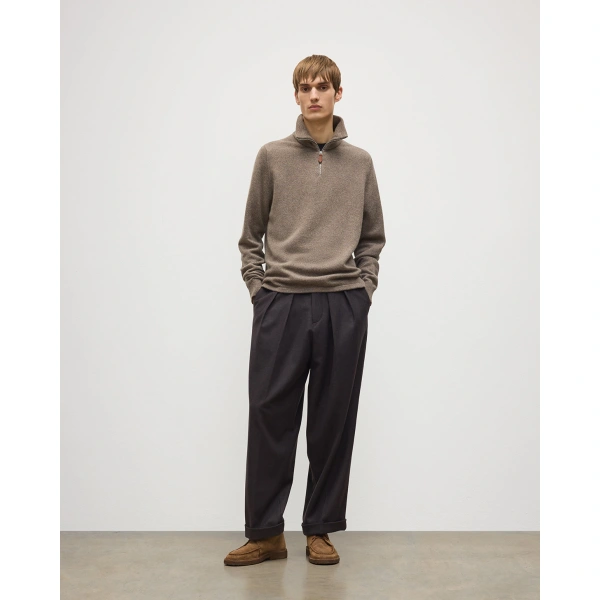 Johnstons of Elgin Tweel Brown Cashmere Half Zip Jumper