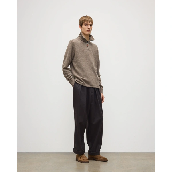 Johnstons of Elgin Tweel Brown Cashmere Half Zip Jumper