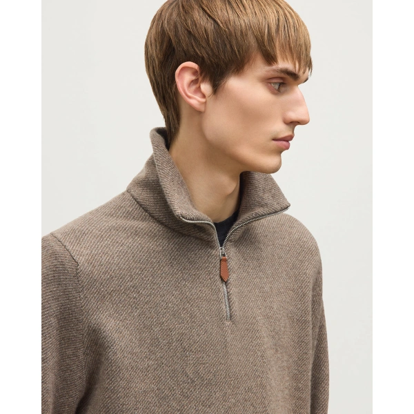 Johnstons of Elgin Tweel Brown Cashmere Half Zip Jumper