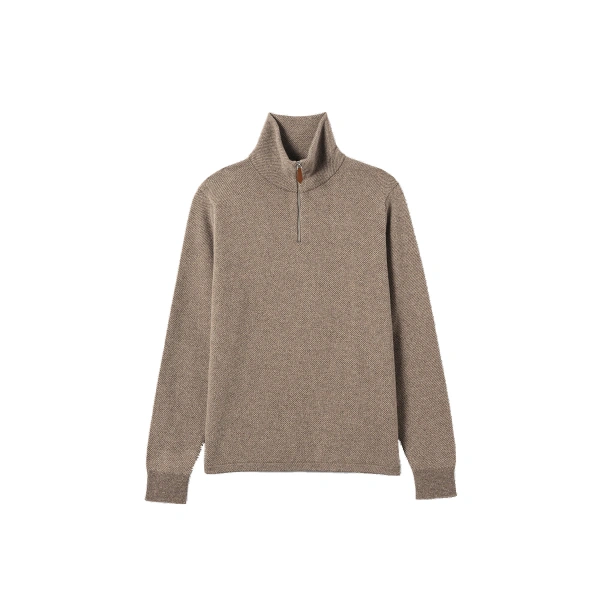 Johnstons of Elgin Tweel Brown Cashmere Half Zip Jumper | Men Knitwear | Coveti