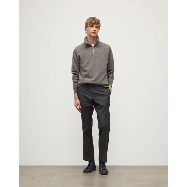 Johnstons of Elgin Tweel Grey & Brown Cashmere Half Zip Jumper
