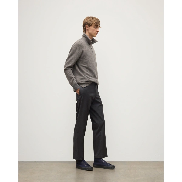 Johnstons of Elgin Tweel Grey & Brown Cashmere Half Zip Jumper