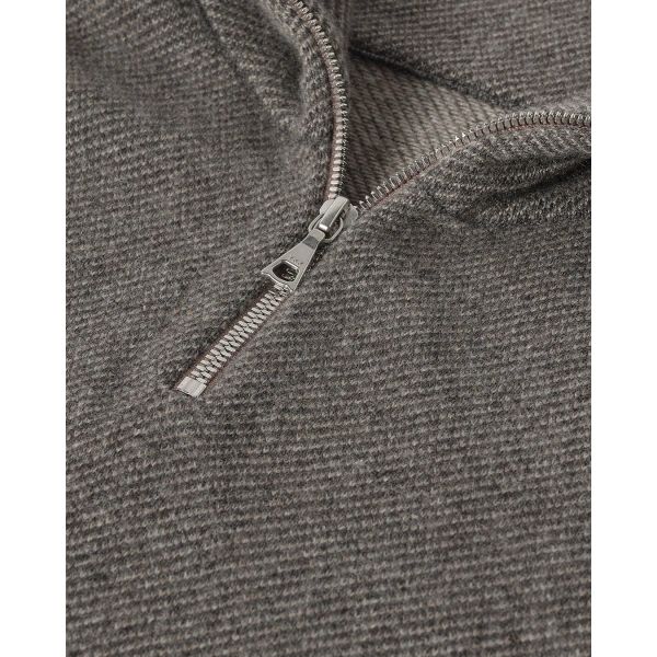 Johnstons of Elgin Tweel Grey & Brown Cashmere Half Zip Jumper