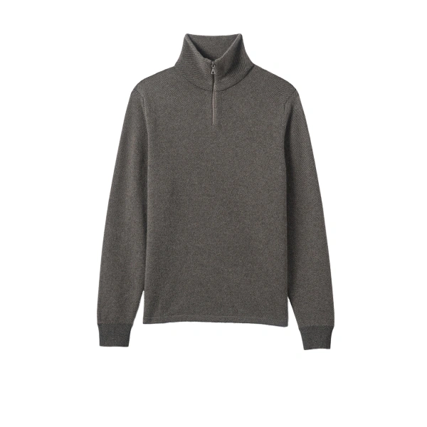 Johnstons of Elgin Tweel Grey & Brown Cashmere Half Zip Jumper | Men Knitwear | Coveti
