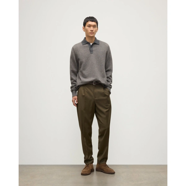 Johnstons of Elgin Tweel Grey & Brown Cashmere Rugby Shirt