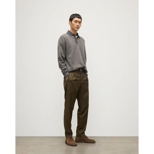 Johnstons of Elgin Tweel Grey & Brown Cashmere Rugby Shirt