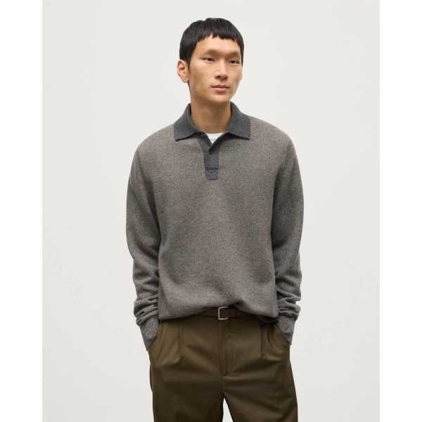 Johnstons of Elgin Tweel Grey & Brown Cashmere Rugby Shirt