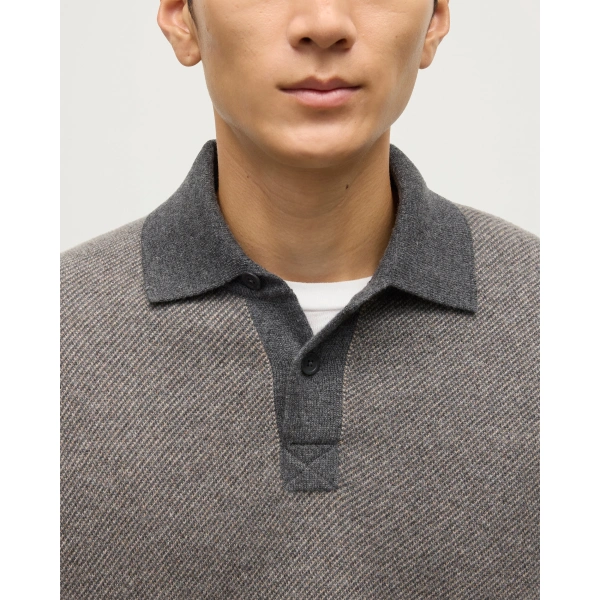Johnstons of Elgin Tweel Grey & Brown Cashmere Rugby Shirt