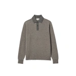 Johnstons of Elgin Tweel Grey & Brown Cashmere Rugby Shirt | Men Knitwear | Coveti